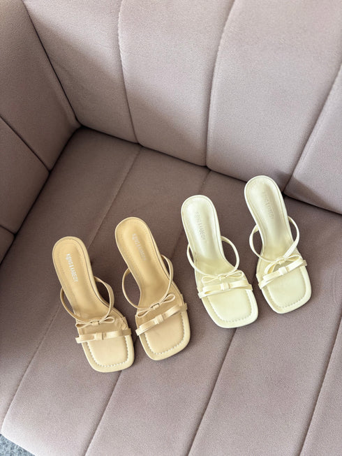 Bow Strap Open Square Toe Stilettos